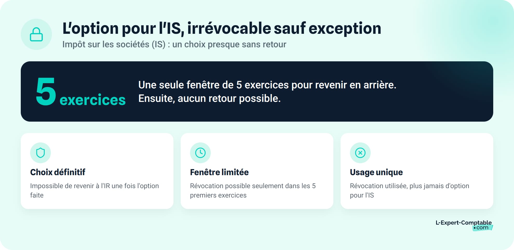 L'option irrévocable pour l'IS, sauf exception limitée