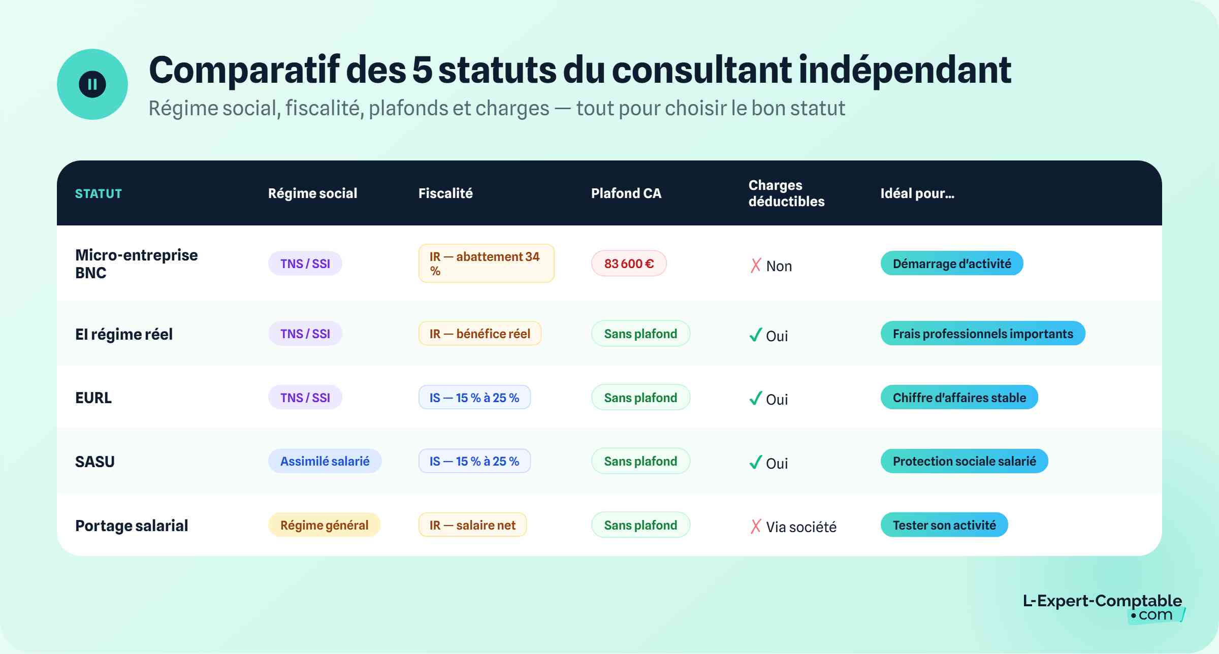 Comparatif des 5 statuts du consultant
