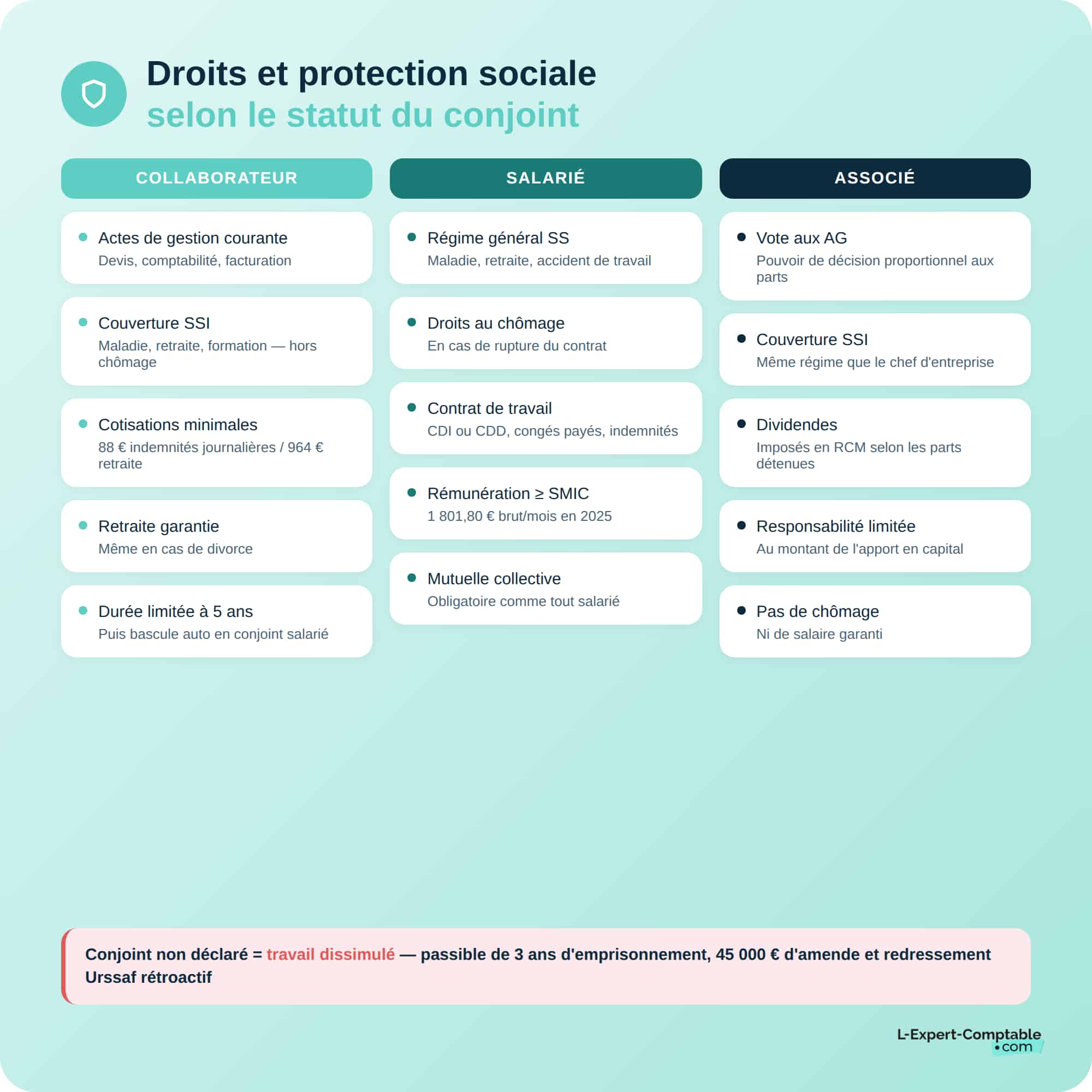 Droits et protection sociale statut conjoint