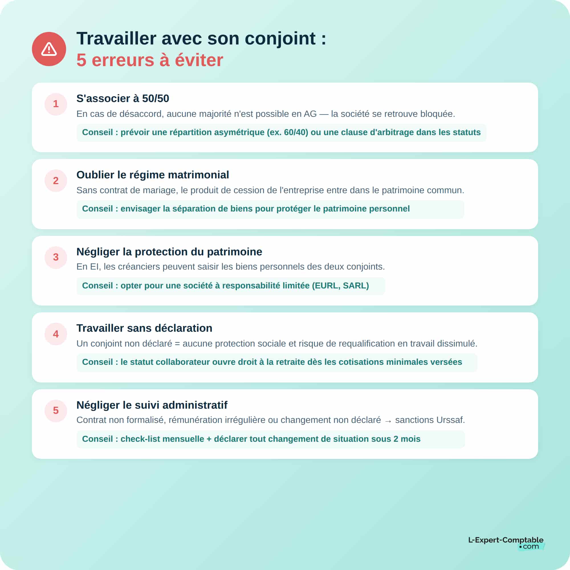 Travailler avec son conjoint erreurs