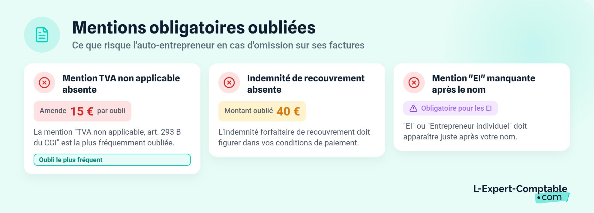 Mentions obligatoires quel risque pour auto entrepreneur en cas d'oubli