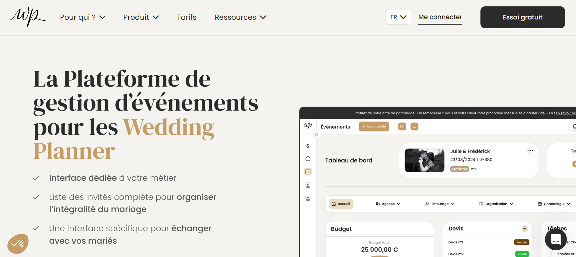 Page d'accueil Wedding Plan